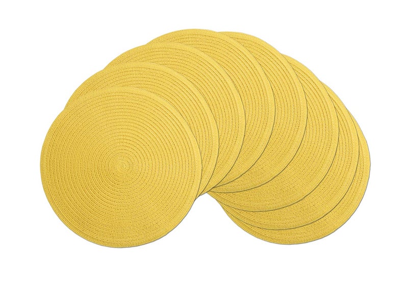 SHACOS Round Braided Placemats Set of 8 Washable Table Mats 15 inch Round Placemat Cotton Polyester Circle Placemat for Dining Table (Yellow, 8) - Image 1